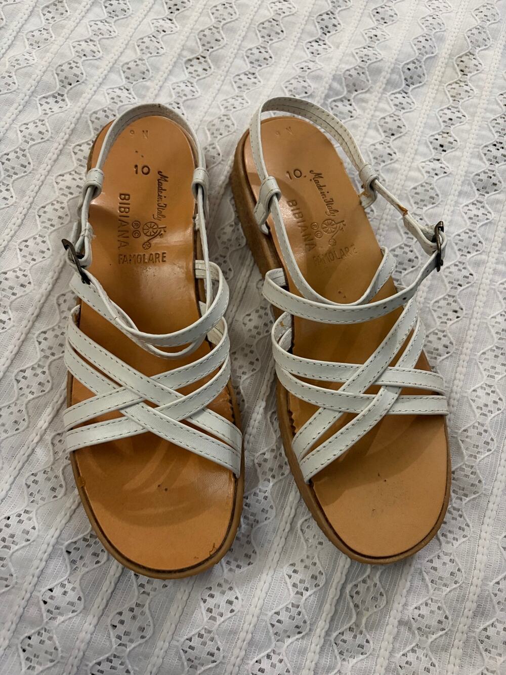 Vintage Bibiana Famolare Leather Sandals Made Italy White Strappy Size 9N